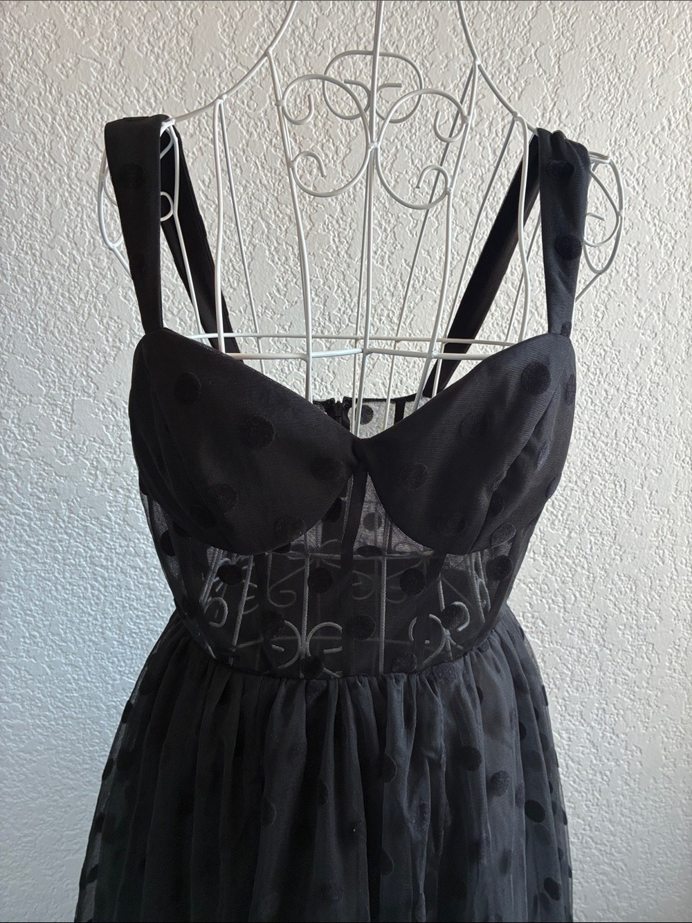 Ieena for Mac Duggal Polka Dot Tulle A-Line Midi Dress Black 4 - Picture 6 of 11